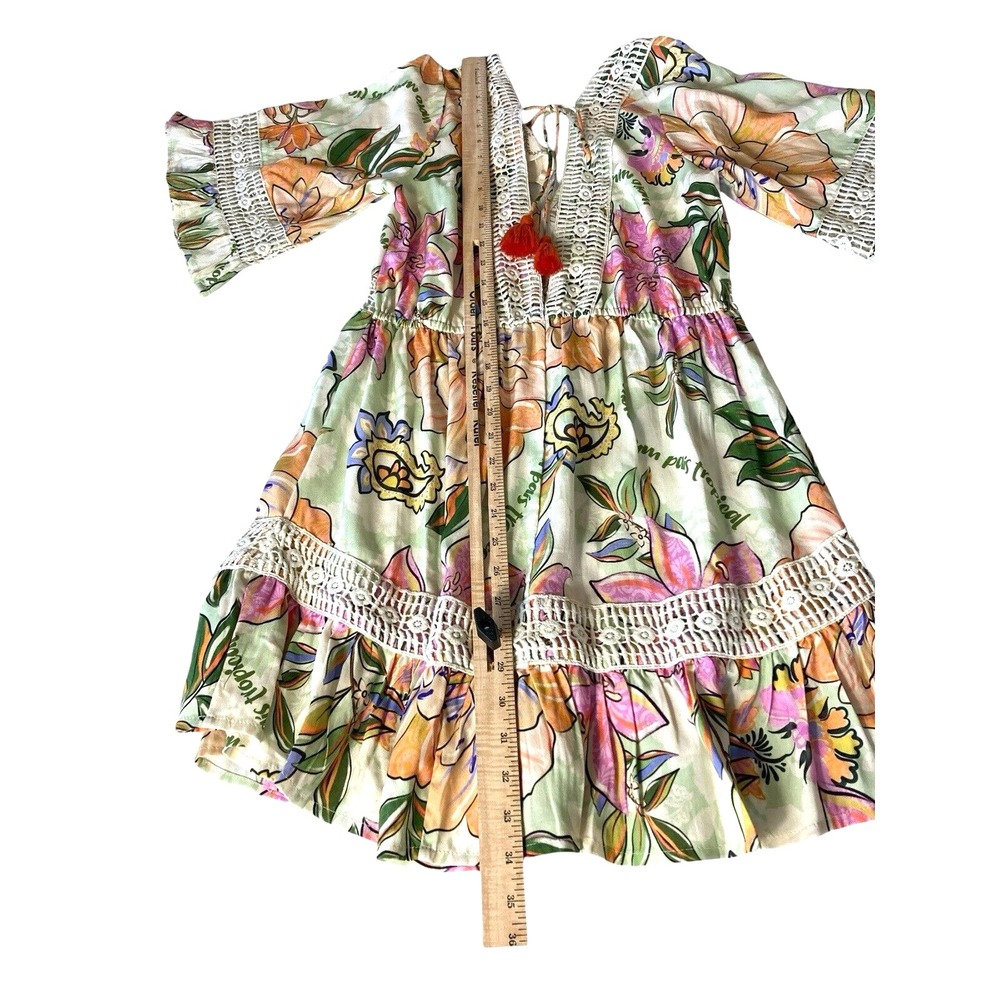 Z & L Dress Medium Floral Crochet Trim Back Tie with Tassels Bohemian Crochet - Picture 11 of 16